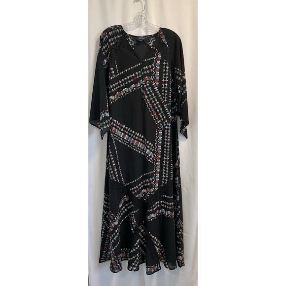 Denim 24/7 | Maxi Dress Womens Black w/Multicolor Geometric Pattern Lace- Sz 14 - Picture 1 of 10